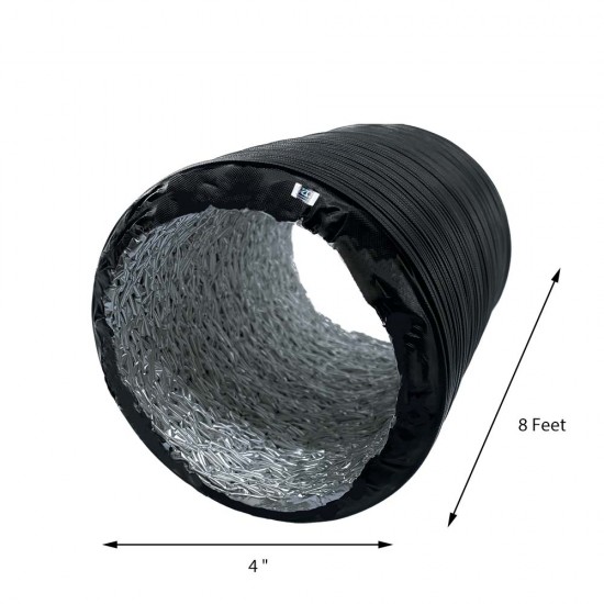 PVC Flexible Aluminum Black Covered Duct Hose 4 Inch 8 Feet For HVAC Ventilation and Exhaust - With 2 Cable Zip Ties PVC Flexible Aluminum Black Covered Duct Hose 4 Inch 8 Feet For HVAC Ventilation and Exhaust - With 2 Cable Zip Ties