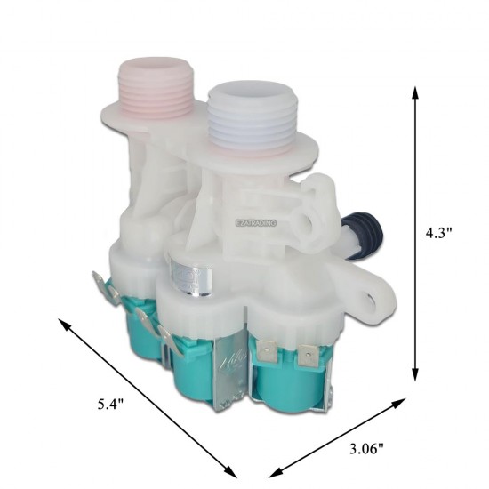 W11096268 W11220230 Water Inlet Valve for Whirlpool, Kenmore Washing Machines - Replaces W10758829, W10632527, W10853296, EAP12349461, PS12349461, 4591408, AP6329544 - 1 Year Warranty