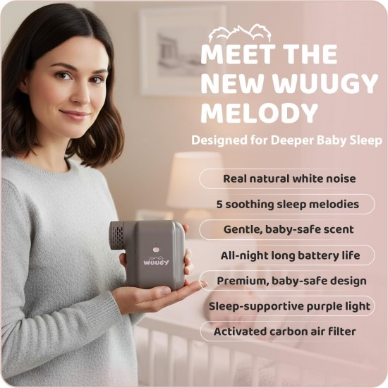 Wuugy Melody - 2025 Mom's Choice Award Winner | Portable Smart Baby Sleep Assistant - Rhythmic Vibration, White Noise, Sleep Sounds & Air Filter | Colic Relief | Compatible with All Cribs & Strollers