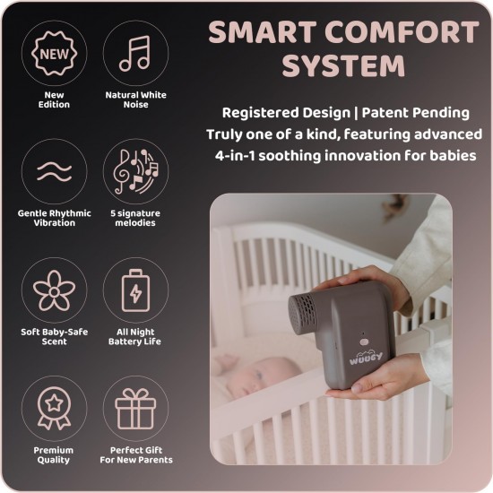 Wuugy Melody - 2025 Mom's Choice Award Winner | Portable Smart Baby Sleep Assistant - Rhythmic Vibration, White Noise, Sleep Sounds & Air Filter | Colic Relief | Compatible with All Cribs & Strollers