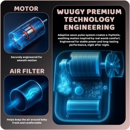 Wuugy Melody - 2025 Mom's Choice Award Winner | Portable Smart Baby Sleep Assistant - Rhythmic Vibration, White Noise, Sleep Sounds & Air Filter | Colic Relief | Compatible with All Cribs & Strollers